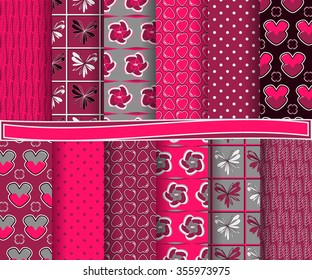 set of abstract vector paper with decorative shapes and symbols of Valentine's Day for scrapbook