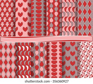 set of abstract vector paper with decorative shapes and symbols of Valentine's Day for scrapbook