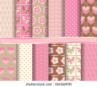 set of abstract vector paper with decorative shapes and symbols of Valentine's Day for scrapbook