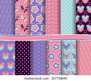 set of abstract vector paper with decorative shapes and symbols of Valentine's Day for scrapbook