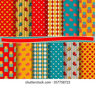 set of abstract vector paper with decorative shapes and symbols of Valentine's Day for scrapbook