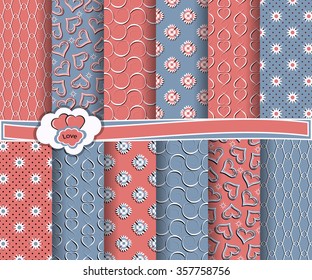 set of abstract vector paper with decorative shapes and symbols of Valentine's Day for scrapbook