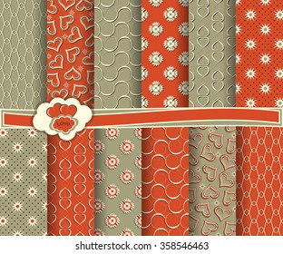 set of abstract vector paper with decorative shapes and symbols of Valentine's Day for scrapbook