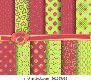 set of abstract vector paper with decorative shapes and symbols of Valentine's Day for scrapbook