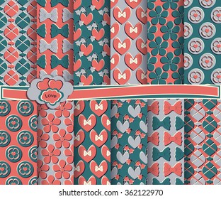 set of abstract vector paper with decorative shapes and symbols of Valentine's Day for scrapbook