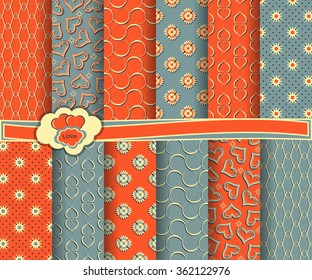 set of abstract vector paper with decorative shapes and symbols of Valentine's Day for scrapbook