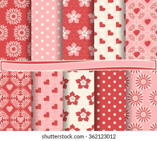 set of abstract vector paper with decorative shapes and symbols of Valentine's Day for scrapbook