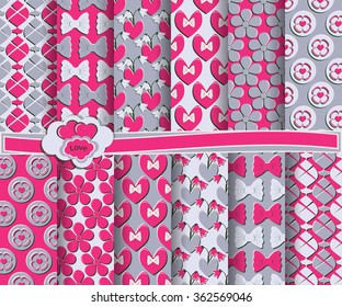 set of abstract vector paper with decorative shapes and symbols of Valentine's Day for scrapbook