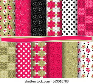 set of abstract vector paper with decorative flowers and design elements for scrapbook  