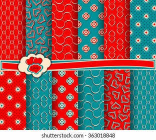 set of abstract vector paper with decorative shapes and symbols of Valentine's Day for scrapbook