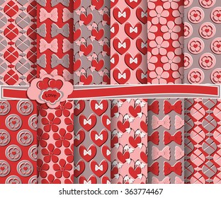 set of abstract vector paper with decorative shapes and symbols of Valentine's Day for scrapbook