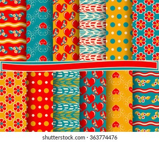 set of abstract vector paper with decorative shapes and symbols of Valentine's Day for scrapbook