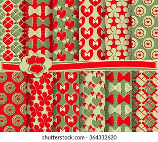 set of abstract vector paper with decorative shapes and symbols of Valentine's Day for scrapbook