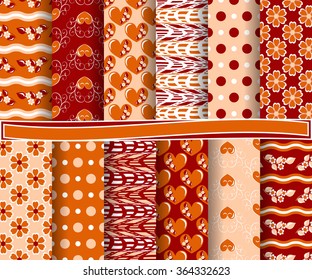 set of abstract vector paper with decorative shapes and symbols of Valentine's Day for scrapbook