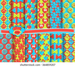 set of abstract vector paper with decorative shapes and symbols of Valentine's Day for scrapbook