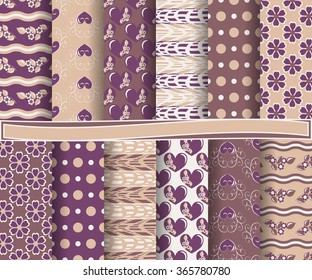 set of abstract vector paper with decorative shapes and symbols of Valentine's Day for scrapbook