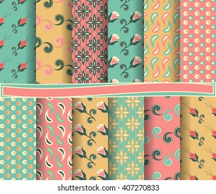 set of abstract vector paper with decorative flowers, shapes and design elements for scrapbook