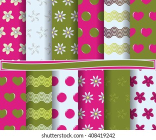 set of abstract vector paper with decorative flowers, shapes and design elements for scrapbook