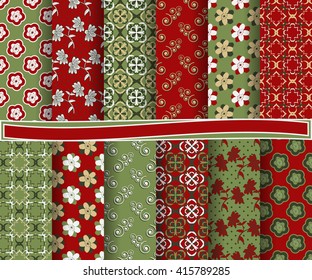 set of abstract vector paper with decorative flowers, shapes and design elements for scrapbook  