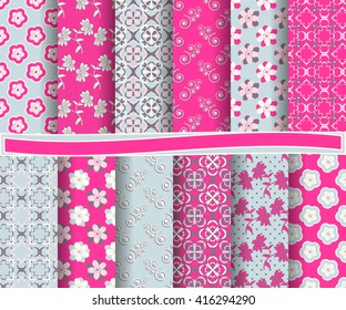 set of abstract vector paper with decorative flowers, shapes and design elements for scrapbook  