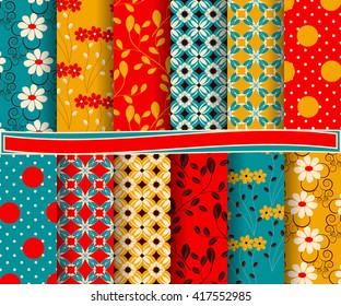 set of abstract vector paper with decorative flowers, shapes and design elements for scrapbook  