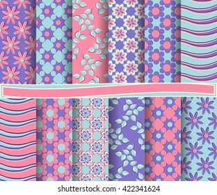 set of abstract vector paper with decorative flowers, shapes and design elements for scrapbook