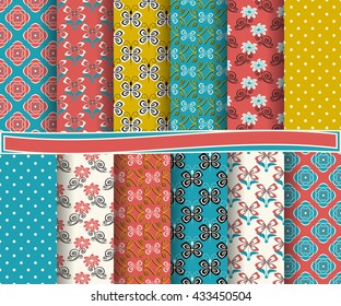 set of abstract vector paper with decorative flowers, shapes and design elements for scrapbook  