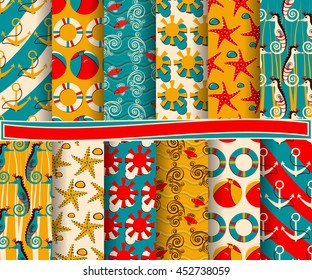 set of abstract vector paper with decorative shapes and design elements for scrapbook. Marine symbols