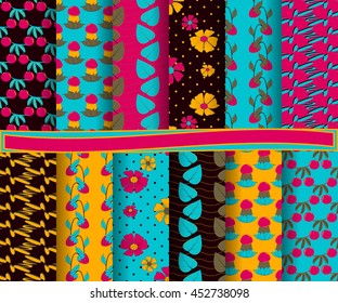 Set of abstract vector paper with decorative shapes and design elements for scrapbook. Ornamental  flowers, mushrooms, berries. 