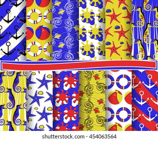 set of abstract vector paper with decorative shapes and design elements for scrapbook. Marine symbols