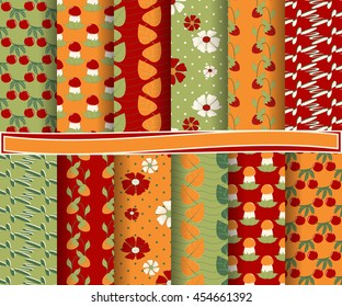 Set of abstract vector paper with decorative shapes and design elements for scrapbook. Ornamental  flowers, mushrooms, berries. 