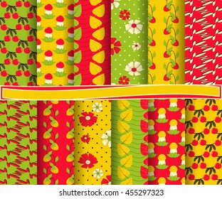 Set of abstract vector paper with decorative shapes and design elements for scrapbook. Ornamental  flowers, mushrooms, berries. 