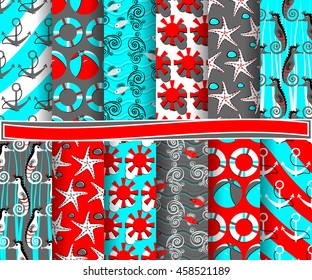 set of abstract vector paper with decorative shapes and design elements for scrapbook. Marine symbols