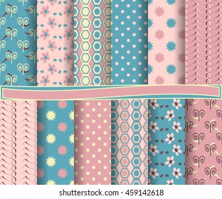 set of abstract vector paper with decorative flowers, shapes and design elements for scrapbook  