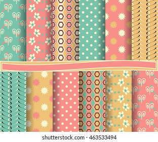 set of abstract vector paper with decorative flowers, shapes and design elements for scrapbook  
