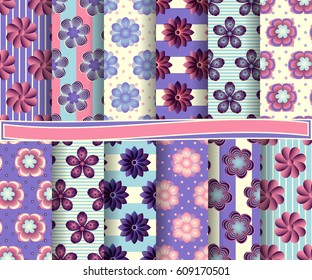 Set of abstract vector paper with decorative flowers and design elements for scrapbook