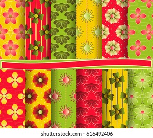 Set of abstract vector paper with decorative flowers and design elements for scrapbook