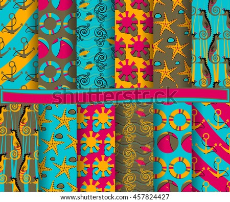 set of abstract vector paper with decorative shapes and design elements for scrapbook. Marine symbols