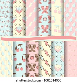 set of abstract vector paper with abstract figures, cherries, strawberries and design elements for scrapbook 