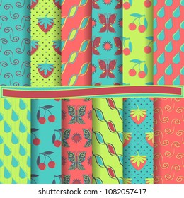 set of abstract vector paper with abstract figures, cherries, strawberries and design elements for scrapbook 