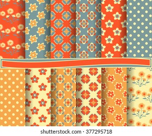 set of abstract vector paper with floral patterns and decorative elements for scrapbook