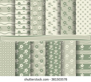 set of abstract vector paper with floral patterns and decorative elements for scrapbook
