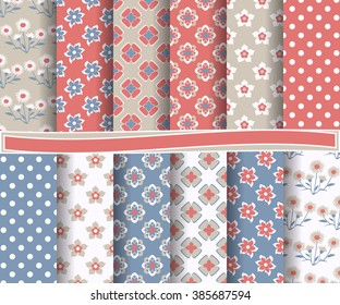 set of abstract vector paper with floral patterns and decorative elements for scrapbook

