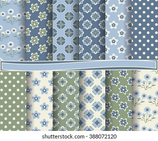 set of abstract vector paper with floral patterns and decorative elements for scrapbook