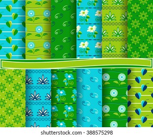 set of abstract vector paper with floral patterns and decorative elements for scrapbook