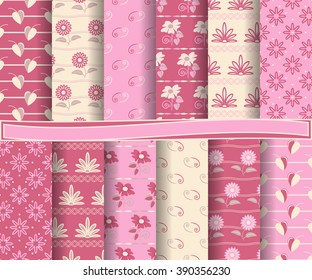 set of abstract vector paper with floral patterns and decorative elements for scrapbook