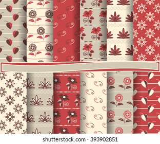 set of abstract vector paper with floral patterns and decorative elements for scrapbook