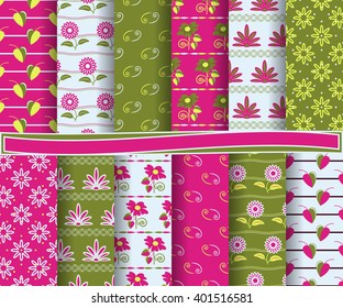 set of abstract vector paper with floral patterns and decorative elements for scrapbook