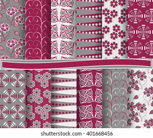 set of abstract vector paper with floral patterns and decorative elements for scrapbook