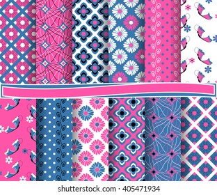 set of abstract vector paper with floral patterns and decorative elements for scrapbook